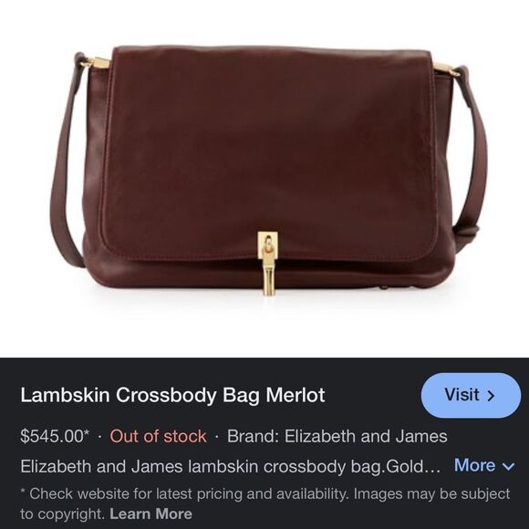 Elizabeth and James Black Lambskin Crossbody Bag NWOT Designer - Picture 10 of 10